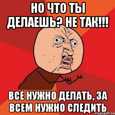 но что ты делаешь? не так!!! все нужно делать, за всем нужно следить, Мем Почему