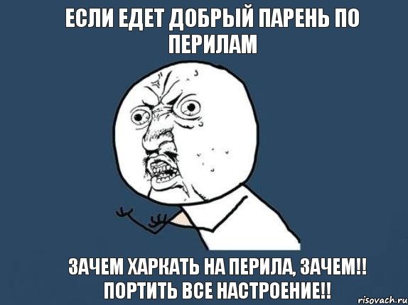 Если едет добрый парень по перилам Зачем харкать на перила, зачем!! портить все настроение!!, Мем  почему мем