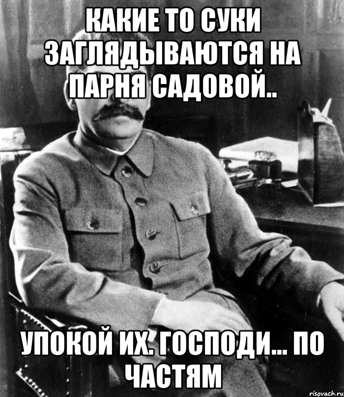 какие то суки заглядываются на парня садовой.. упокой их. господи... по частям, Мем  иосиф сталин