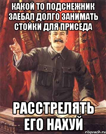 какой то подснежник заебал долго занимать стойки для приседа расстрелять его нахуй, Мем  сталин цветной