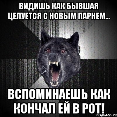 видишь как бывшая целуется с новым парнем... вспоминаешь как кончал ей в рот!, Мем Сумасшедший волк