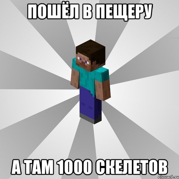 пошёл в пещеру а там 1000 скелетов, Мем Типичный игрок Minecraft