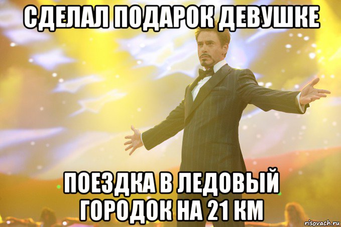 сделал подарок девушке поездка в ледовый городок на 21 км, Мем Тони Старк (Роберт Дауни младший)