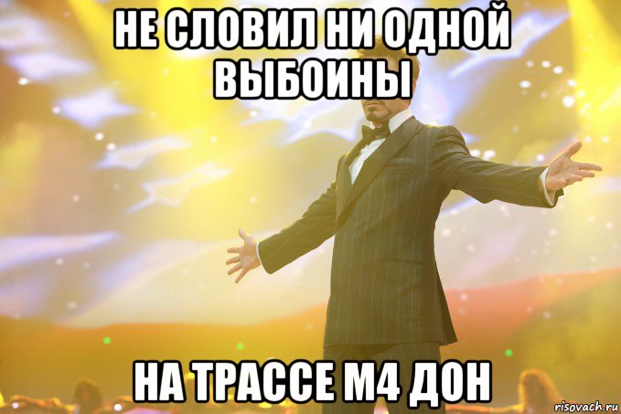 не словил ни одной выбоины на трассе м4 дон, Мем Тони Старк (Роберт Дауни младший)