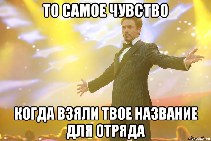 то самое чувство когда взяли твое название для отряда, Мем Тони Старк (Роберт Дауни младший)