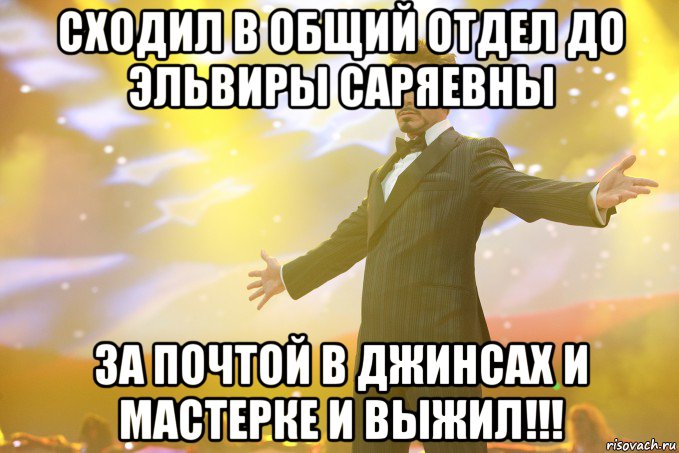 сходил в общий отдел до эльвиры саряевны за почтой в джинсах и мастерке и выжил!!!, Мем Тони Старк (Роберт Дауни младший)