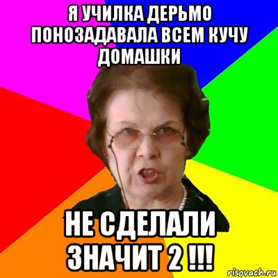 я училка дерьмо понозадавала всем кучу домашки не сделали значит 2 !!!, Мем Типичная училка