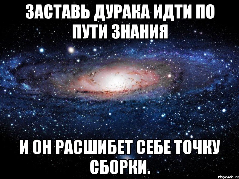 заставь дурака идти по пути знания и он расшибет себе точку сборки., Мем Вселенная