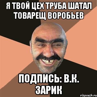 я твой цех труба шатал товарещ воробьев подпись: в.к. зарик, Мем Я твой дом труба шатал