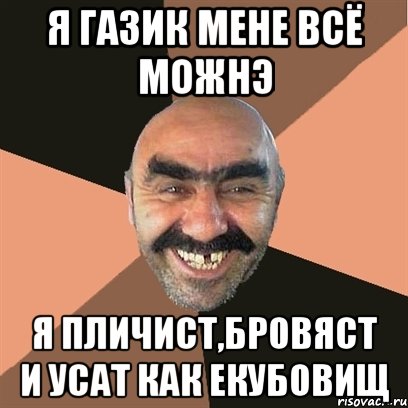 я газик мене всё можнэ я пличист,бровяст и усат как екубовищ, Мем Я твой дом труба шатал