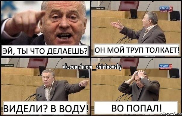 Эй, ты что делаешь? Он мой труп толкает! Видели? В воду! Во попал!, Комикс Жирик