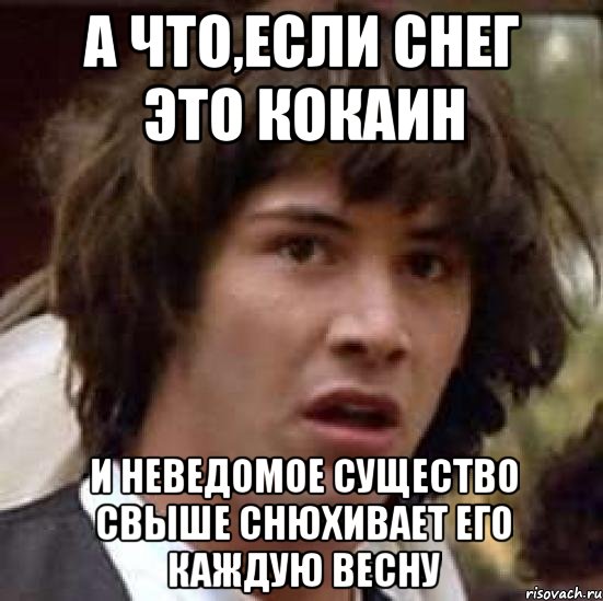 а что,если снег это кокаин и неведомое существо свыше снюхивает его каждую весну, Мем А что если (Киану Ривз)