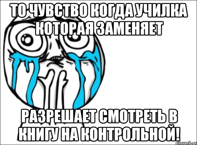 то чувство когда училка которая заменяет разрешает смотреть в книгу на контрольной!, Мем Это самый