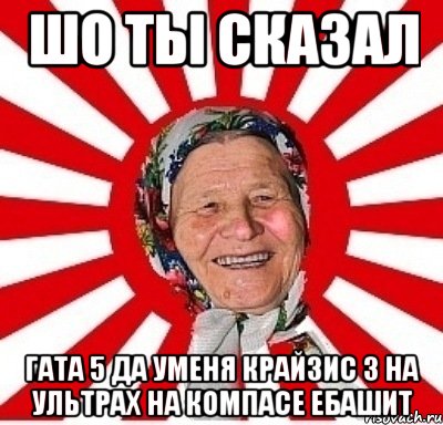 шо ты сказал гата 5 да уменя крайзис 3 на ультрах на компасе ебашит, Мем  бабуля