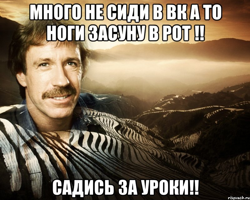 много не сиди в вк а то ноги засуну в рот !! садись за уроки!!, Мем чак норрис