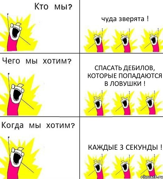 чуда зверята ! спасать дебилов, которые попадаются в ловушки ! каждые 3 секунды !, Комикс Что мы хотим