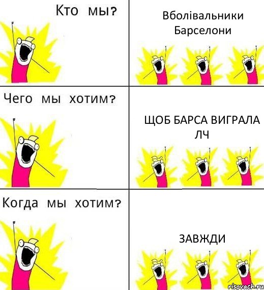 Вболівальники Барселони Щоб Барса виграла ЛЧ Завжди, Комикс Что мы хотим