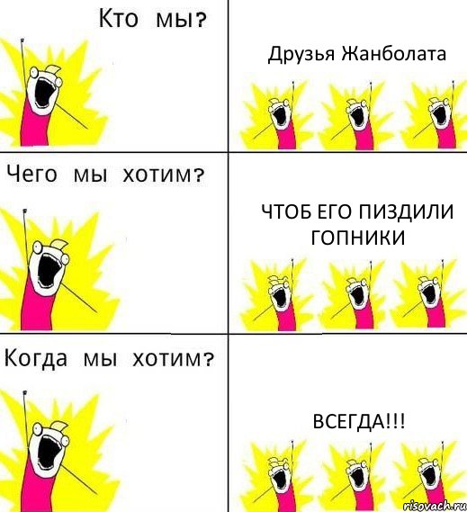 Друзья Жанболата Чтоб его пиздили гопники Всегда!!!, Комикс Что мы хотим