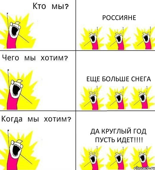 РОССИЯНЕ ЕЩЕ БОЛЬШЕ СНЕГА ДА КРУГЛЫЙ ГОД ПУСТЬ ИДЕТ!!!, Комикс Что мы хотим