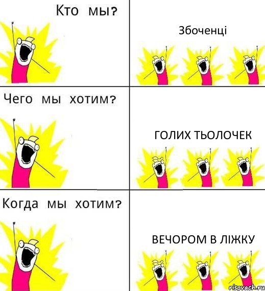 Збоченці Голих тьолочек вечором в ліжку, Комикс Что мы хотим