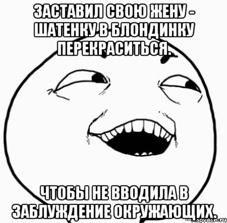 заставил свою жену - шатенку в блондинку перекраситься. чтобы не вводила в заблуждение окружающих., Мем Дааа