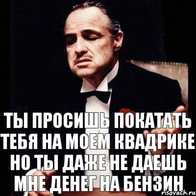 ты просишь покатать тебя на моем квадрике но ты даже не даешь мне денег на бензин