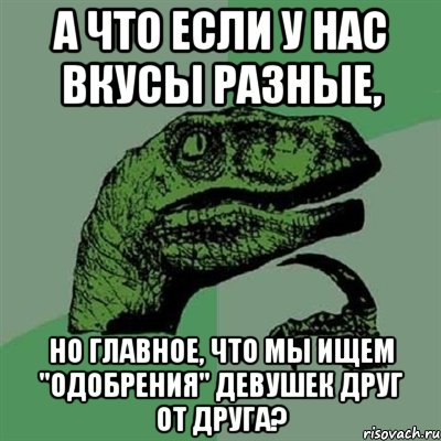 а что если у нас вкусы разные, но главное, что мы ищем "одобрения" девушек друг от друга?, Мем Филосораптор