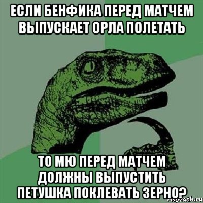 если бенфика перед матчем выпускает орла полетать то мю перед матчем должны выпустить петушка поклевать зерно?, Мем Филосораптор