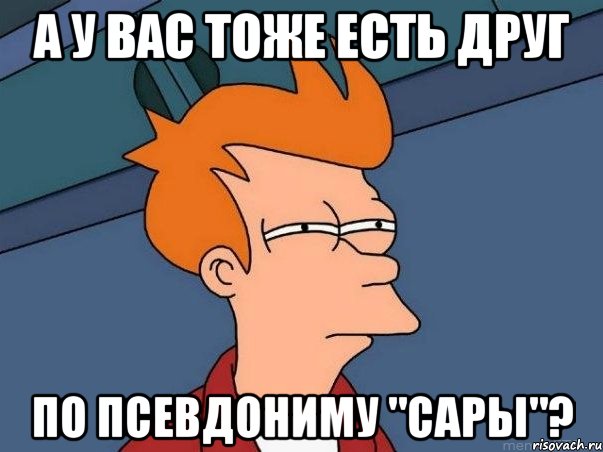 а у вас тоже есть друг по псевдониму "сары"?, Мем  Фрай (мне кажется или)