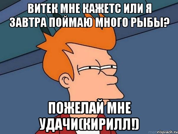 витек мне кажетс или я завтра поймаю много рыбы? пожелай мне удачи(кирилл!), Мем  Фрай (мне кажется или)