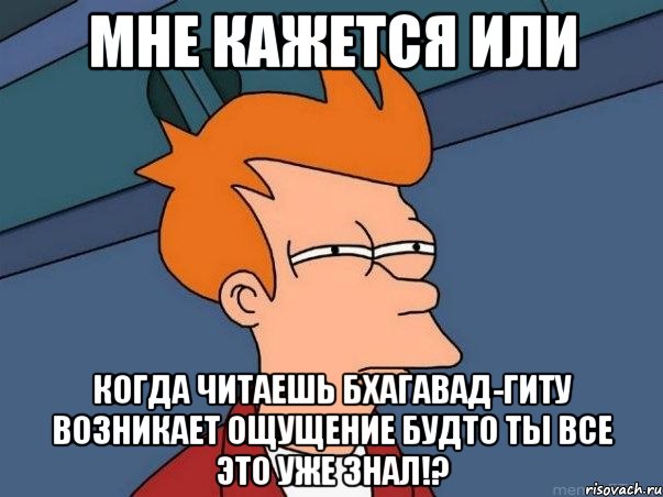 мне кажется или когда читаешь бхагавад-гиту возникает ощущение будто ты все это уже знал!?, Мем  Фрай (мне кажется или)