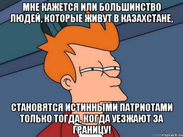 мне кажется или большинство людей, которые живут в казахстане, становятся истинными патриотами только тогда, когда уезжают за границу!, Мем  Фрай (мне кажется или)