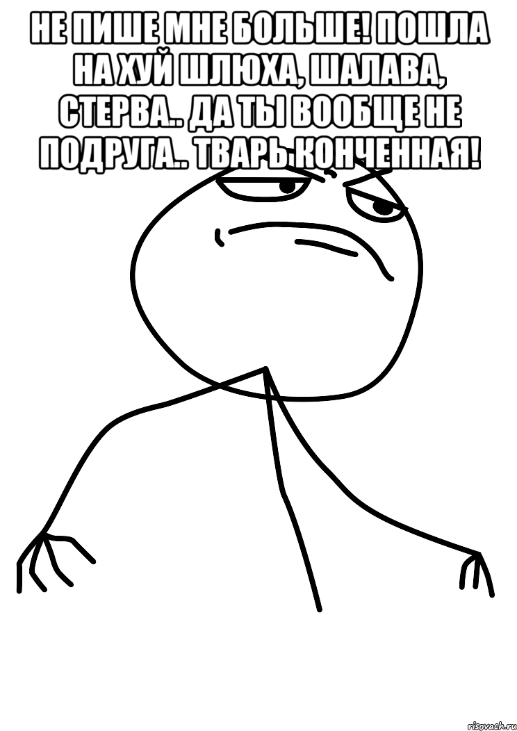 не пише мне больше! пошла на хуй шлюха, шалава, стерва.. да ты вообще не подруга.. тварь конченная! , Мем fuck yea