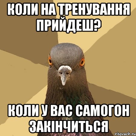 коли на тренування прийдеш? коли у вас самогон закінчиться