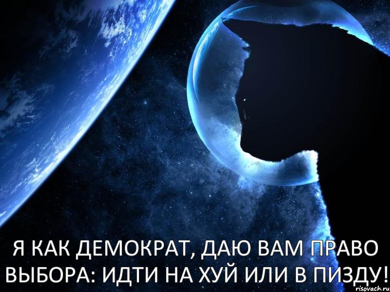 Я как демократ, даю вам право выбора: идти на хуй или в пизду!