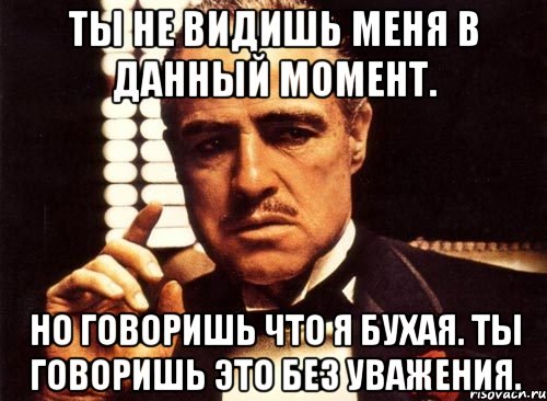 ты не видишь меня в данный момент. но говоришь что я бухая. ты говоришь это без уважения., Мем крестный отец