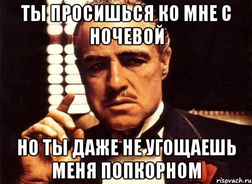 ты просишься ко мне с ночевой но ты даже не угощаешь меня попкорном, Мем крестный отец