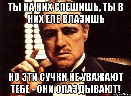 ты на них спешишь, ты в них еле влазишь но эти сучки не уважают тебе - они опаздывают!, Мем крестный отец