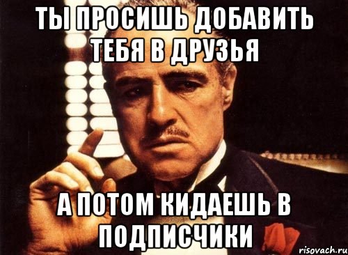 ты просишь добавить тебя в друзья а потом кидаешь в подписчики, Мем крестный отец