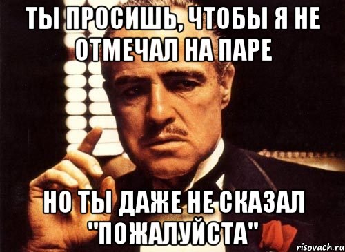 ты просишь, чтобы я не отмечал на паре но ты даже не сказал "пожалуйста", Мем крестный отец