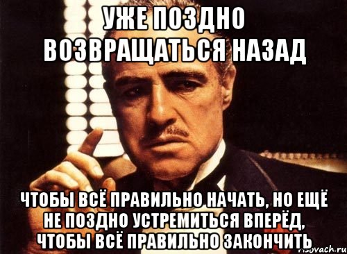 уже поздно возвращаться назад чтобы всё правильно начать, но ещё не поздно устремиться вперёд, чтобы всё правильно закончить, Мем крестный отец