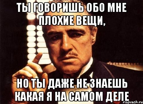 ты говоришь обо мне плохие вещи, но ты даже не знаешь какая я на самом деле, Мем крестный отец