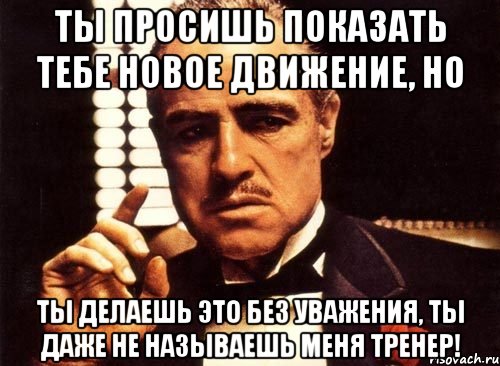 ты просишь показать тебе новое движение, но ты делаешь это без уважения, ты даже не называешь меня тренер!, Мем крестный отец