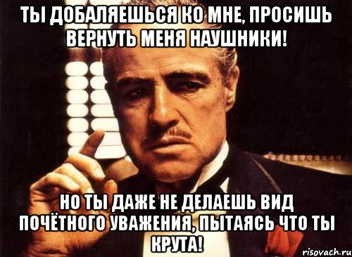 ты добаляешься ко мне, просишь вернуть меня наушники! но ты даже не делаешь вид почётного уважения, пытаясь что ты крута!, Мем крестный отец