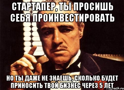 стартапер, ты просишь себя проинвестировать но ты даже не знаешь, сколько будет приносить твой бизнес через 5 лет, Мем крестный отец