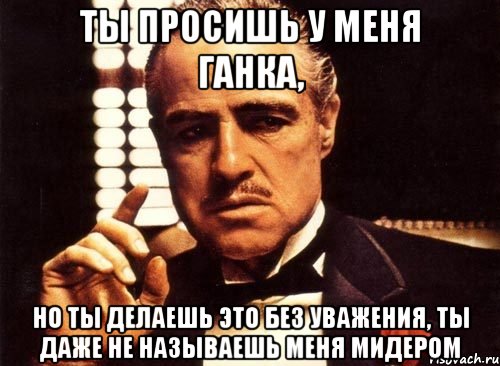 ты просишь у меня ганка, но ты делаешь это без уважения, ты даже не называешь меня мидером, Мем крестный отец