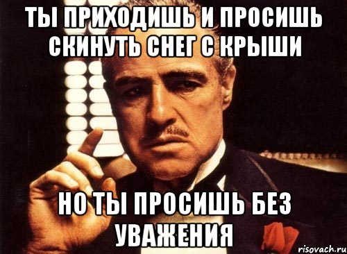 ты приходишь и просишь скинуть снег с крыши но ты просишь без уважения, Мем крестный отец