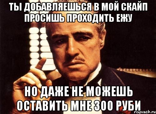 ты добавляешься в мой скайп просишь проходить ежу но даже не можешь оставить мне 300 руби, Мем крестный отец