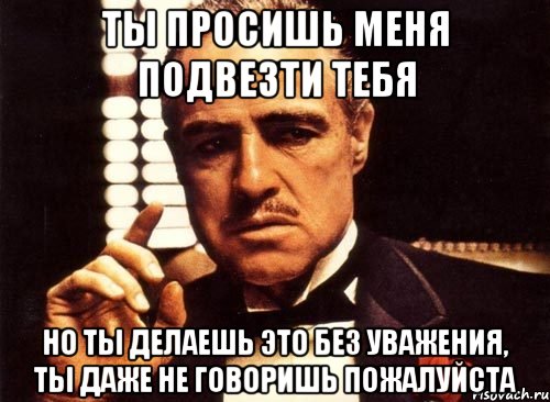 ты просишь меня подвезти тебя но ты делаешь это без уважения, ты даже не говоришь пожалуйста, Мем крестный отец