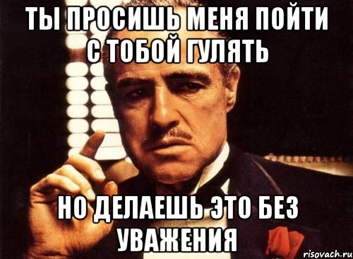 ты просишь меня пойти с тобой гулять но делаешь это без уважения, Мем крестный отец